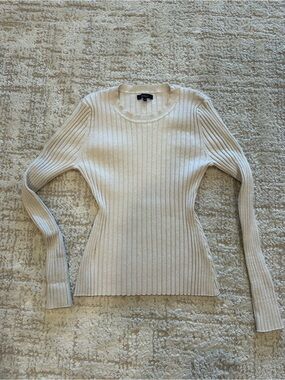 Quince Cotton Cashmere Ribbed Long Sleeve Sweater Heather Bone Size L